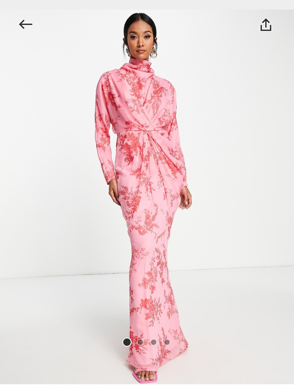 ASOS Pink Floral Drape Neck Maxi Dress